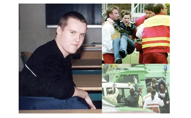 Den relegerade eleven Robert Steinhäuser dödade den 26 april, 2002, 18 personer i hans före detta skola i tyska Erfurt. Bland de döda fanns 14 lärare, två elever, en polisman och han själv. Den relegerade eleven Robert Steinhäuser dödade den 26 april, 2002, 18 personer i hans före detta skola i tyska Erfurt. Bland de döda fanns 14 lärare, två elever, en polisman och han själv.